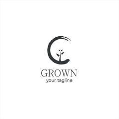 logo growth and development of agriculture small leaf and water around c initial