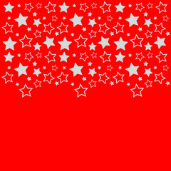 Frame with blank space for text. Border of silver stars. red background. Vector for Christmas and New Year greeting card, banner, invitation, packaging design, illustration pattern