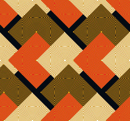 retro geometrical squares circles seamless pattern red gold