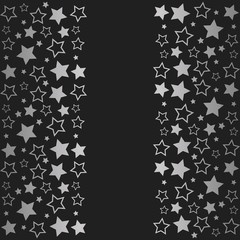 Frame with blank space for text. Border of silver stars. black background. Vector for Christmas and New Year greeting card, banner, invitation, packaging design, illustration pattern