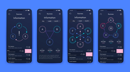 Modern infographic vector elements for business brochures. Use in website, corporate brochure, advertising and marketing. Pie charts, line graphs, bar graphs and timelines.