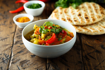 Homemade vegetable curry in a white bowl