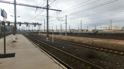 Fototapeta na wymiar catenaries and deserted railway tracks