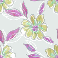 Fototapeta na wymiar Stylized Flowers Seamless Pattern. 
