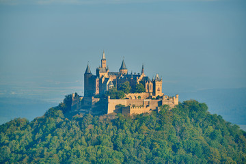 Hilltop Hohenzollern Castle on mountain top in Swabian Alps, Baden-Wurttemberg, Germany © haveseen