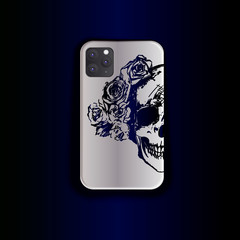 Mock up smartphone, smartphone vector template. Stylish design print smartphone case - vector illustration gradient print skull with flowers. Tattoo Idea - Old School Style