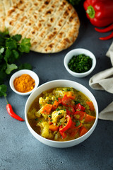 Homemade vegetable curry in a white bowl