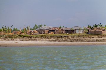Small village on a char (sandbank island) in Jamuna river near Bogra, Bangladesh.