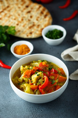 Homemade vegetable curry in a white bowl