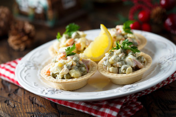 Homemade Russian salad or Olivier
