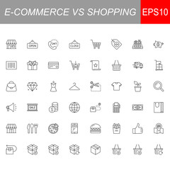 SHOPPING vs E-COMMERCE line thin icons set. Vector illustrations collection EPS10.