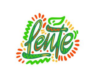 Lente - Spring in Dutch. Hand Lettering word. Handwritten modern brush typography sign. Greetings for icon, logo, badge, cards, poster, banner, tag. Colorful Vector illustration
