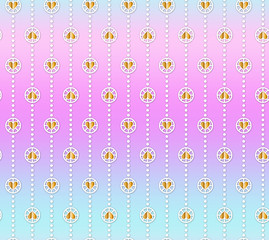 Elegant golden hearts. Repeating on iridescent background. Seamless pattern.