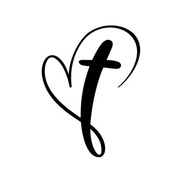 Vector Christian logo Heart with Cross on a White Background. Isolated Hand Drawn Calligraphic symbol. Minimalistic religion icon
