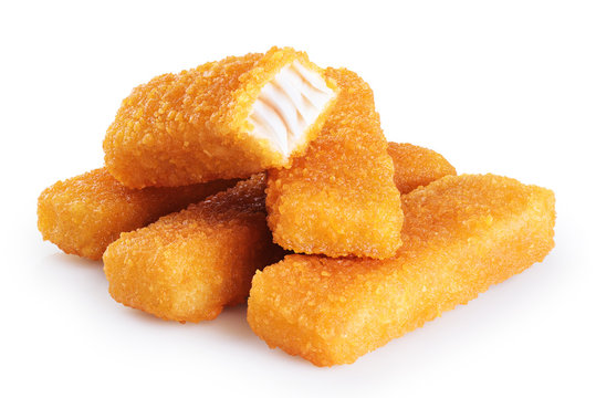 Fish fingers sticks isolated on white background.
