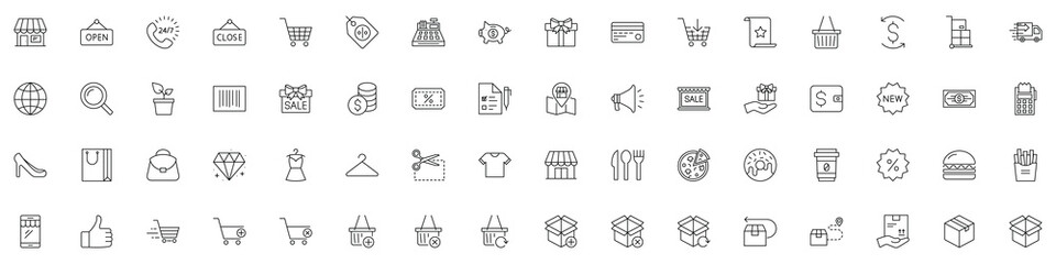 SHOPPING vs E-COMMERCE line thin icons set. Vector illustrations collection EPS10.