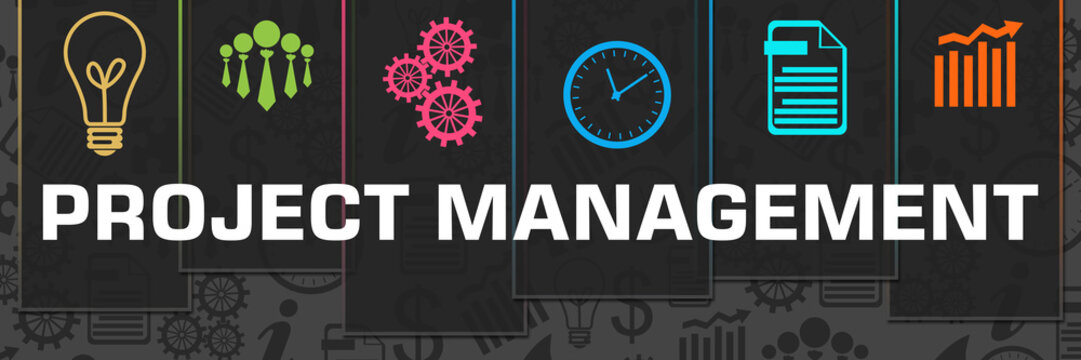 Project Management Business Symbols Grey Texture Colorful Stripes 