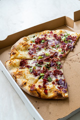 Flammkuchen Pizza Slices / Traditional Tarte Flambee with Creme Fraiche, Cream Cheese, Bacon and...