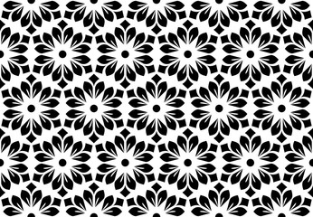 Flower geometric pattern. Seamless vector background. White and black ornament