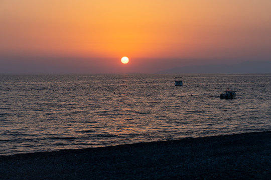 The beach of Scalea, Calabria, Italy, at evening