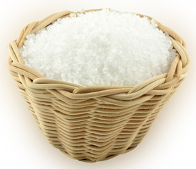 basket with salt isolated on white background