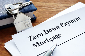 Zero down payment mortgage form and key.