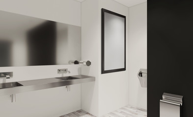 Fototapeta na wymiar Public toilet in black and white.. 3D rendering. Mockup. Empty paintings