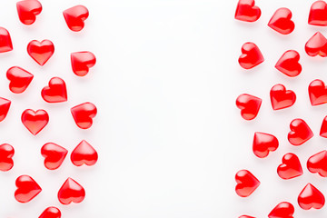 white background with red hearts and copy space