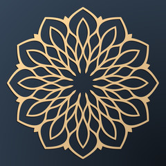 Laser cutting mandala. Golden floral pattern. Oriental silhouette ornament. Vector coaster design.