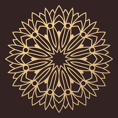 Laser cutting mandala. Wooden decal. Boho concept. Golden floral pattern. Thailand silhouette ornament. Vector coaster lasercut design. Luxury logotype. Vintage wedding logo.