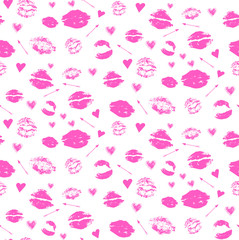 Seamless pattern of vector images of lips. Imprint of the lips. Kiss. Valentine's Day. Love. Romance.