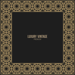 Vector golden frame. Square vintage card for design. Premium background in luxury style.