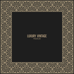 Vector golden frame. Square vintage card for design. Premium background in luxury style.