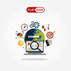 Flat illustration web analytics design , SEO optimization.