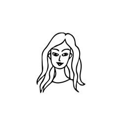 avatar portrait of a young woman with beautiful hair and a smile in a hand drawn doodle style