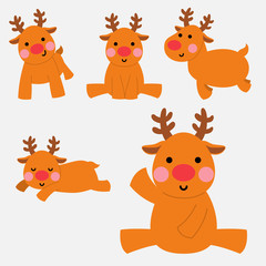 happy reindeer in action illustration set