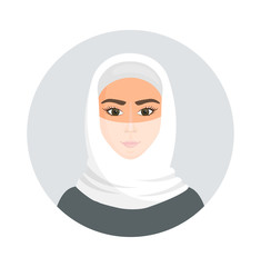 Arab girl in hedgehog isolated on white background. Avatar of a Muslim woman. Vector illustration in cartoon style.