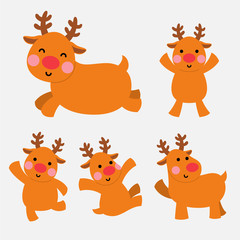 Obraz premium happy reindeer in action illustration set