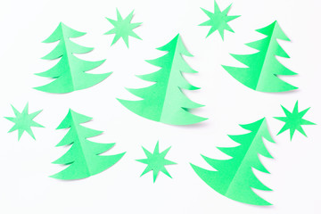 Fototapeta premium Christmas tree handmade. Flat lay, top view, white background. New year concept.
