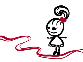 illustration simple girl with heart.
