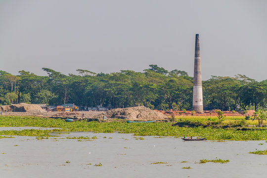 Katcha (Kacha) river and a brick factory, Bangladesh