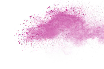Obraz premium Pink powder explosion on white background. Paint Holi.
