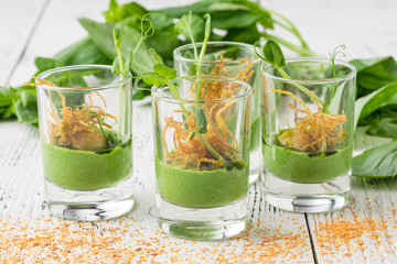 Catering, banquet or party food concept. Dessert in glass with blackberries and mint leaves on corporate event, christmas, birthday, wedding celebration, selective focus