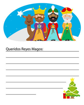 Letter to the three wise men. Space for text. Text Dear Three Wise Men in Spanish