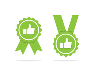 Green approved medal or certified medal icon with shadow. Vector illustration