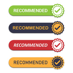 Set of recommend emblem with tick in a flat design with shadow