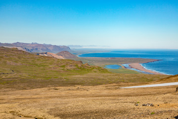 View from Snaefellsjökull volcano to Snaefells peninsula in summer