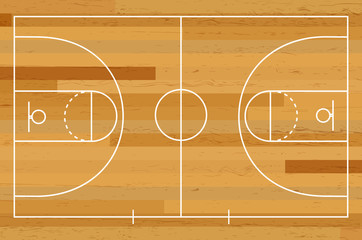 Basketball court floor with line on wood texture background. Vector illustration.