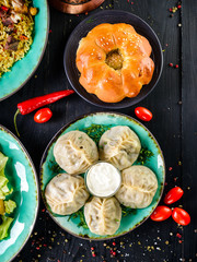 Georgian dumpling or Khinkali. Georgian homemade manti