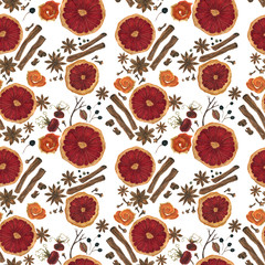 Christmas hot wine realistic watercolor seamless pattern